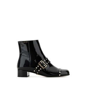 PRADA Patent Leather Ankle Boots with Buckle Detail Women BLACK